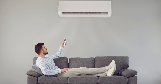 man using AC system
